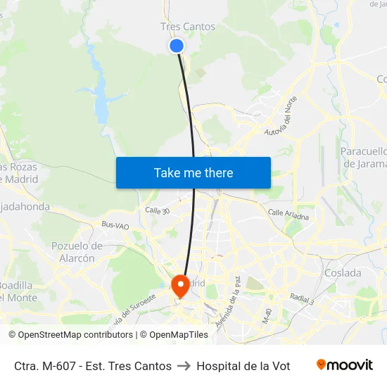 Ctra. M-607 - Est. Tres Cantos to Hospital de la Vot map