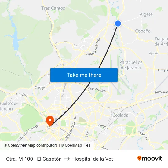 Ctra. M-100 - El Casetón to Hospital de la Vot map