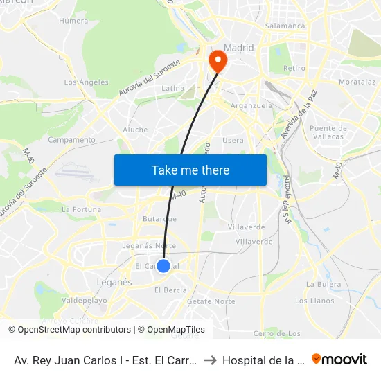 Av. Rey Juan Carlos I - Est. El Carrascal to Hospital de la Vot map