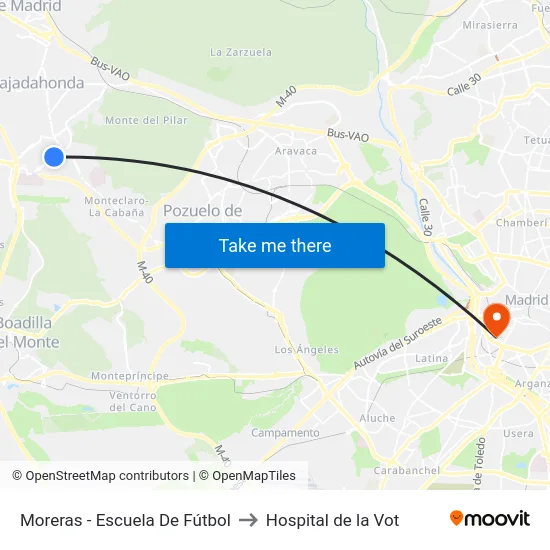 Moreras - Escuela De Fútbol to Hospital de la Vot map