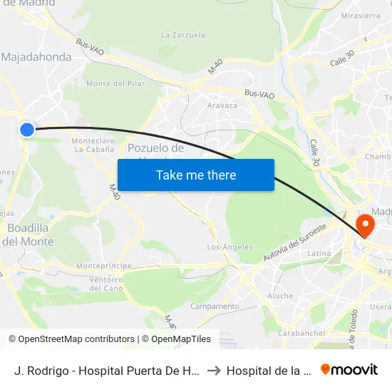 J. Rodrigo - Hospital Puerta De Hierro to Hospital de la Vot map