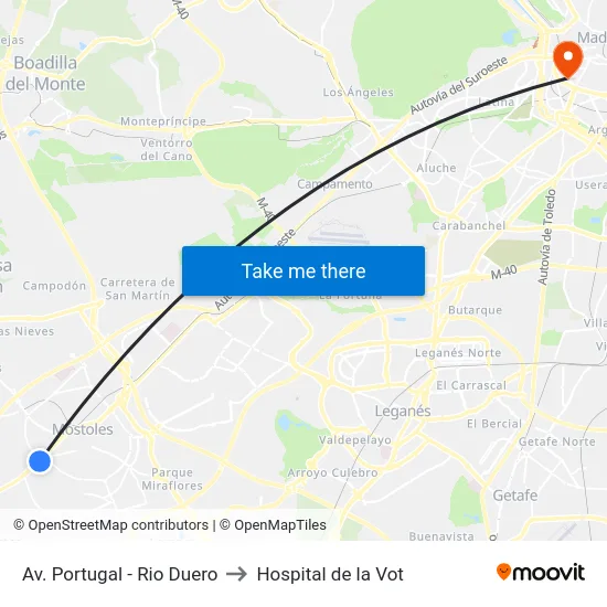 Av. Portugal - Rio Duero to Hospital de la Vot map
