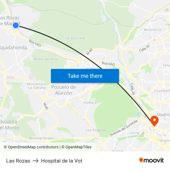 Las Rozas to Hospital de la Vot map
