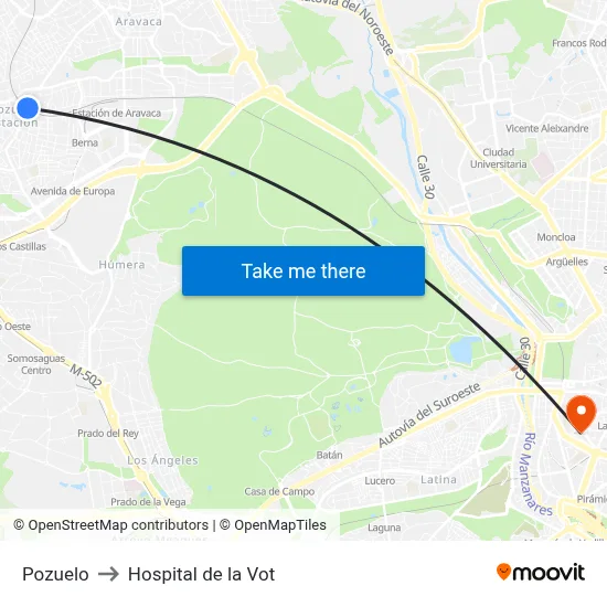 Pozuelo to Hospital de la Vot map