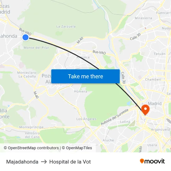 Majadahonda to Hospital de la Vot map