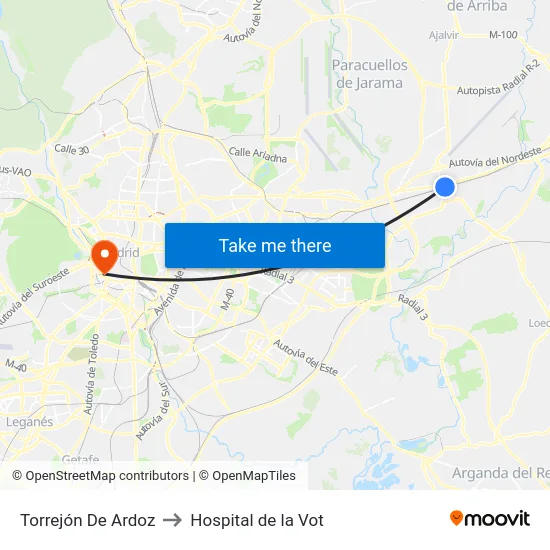 Torrejón De Ardoz to Hospital de la Vot map