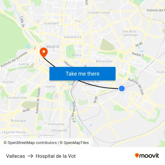 Vallecas to Hospital de la Vot map