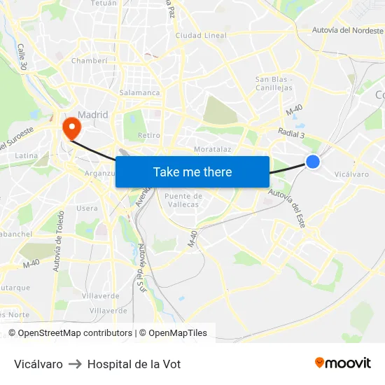 Vicálvaro to Hospital de la Vot map