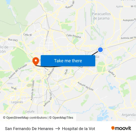 San Fernando De Henares to Hospital de la Vot map