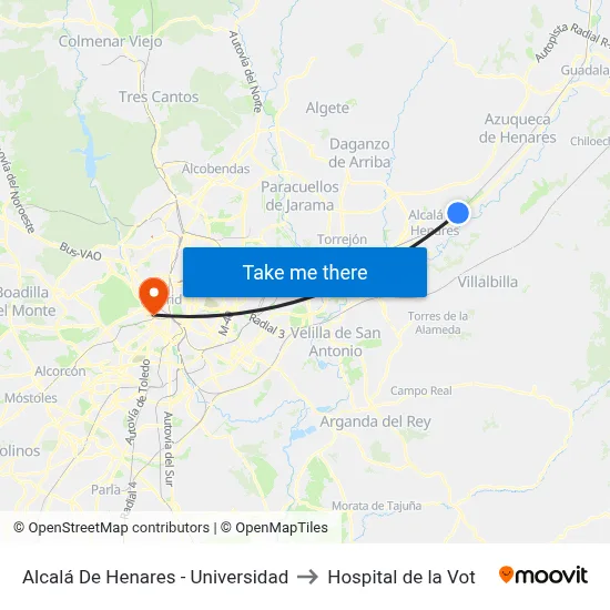 Alcalá De Henares - Universidad to Hospital de la Vot map