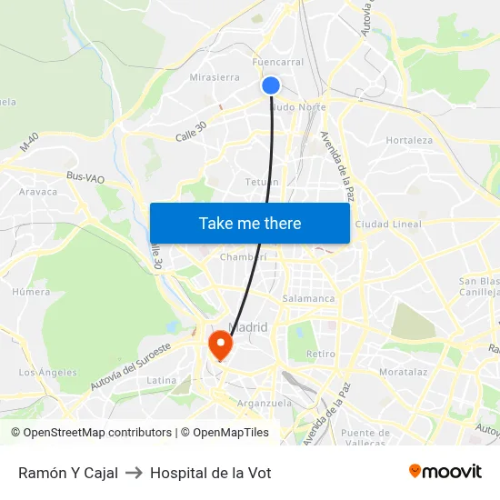 Ramón Y Cajal to Hospital de la Vot map