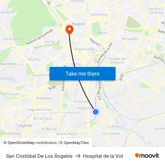 San Cristóbal De Los Ángeles to Hospital de la Vot map