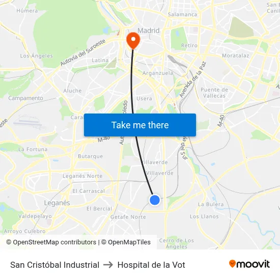 San Cristóbal Industrial to Hospital de la Vot map