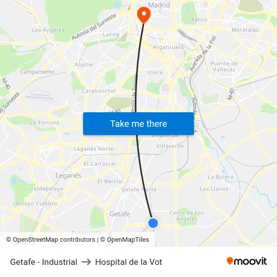 Getafe - Industrial to Hospital de la Vot map