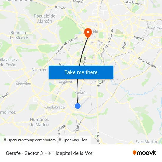 Getafe - Sector 3 to Hospital de la Vot map