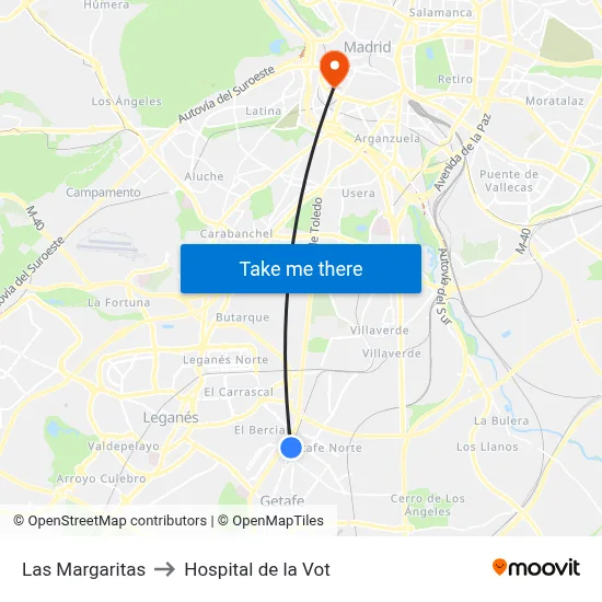 Las Margaritas to Hospital de la Vot map