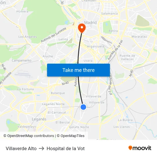 Villaverde Alto to Hospital de la Vot map