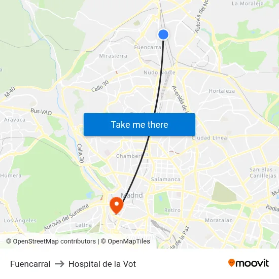 Fuencarral to Hospital de la Vot map