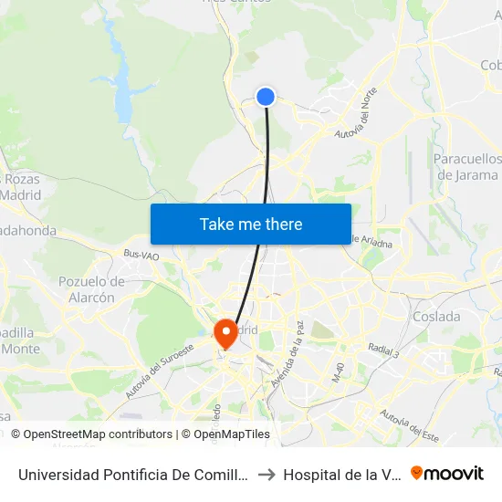 Universidad Pontificia De Comillas to Hospital de la Vot map