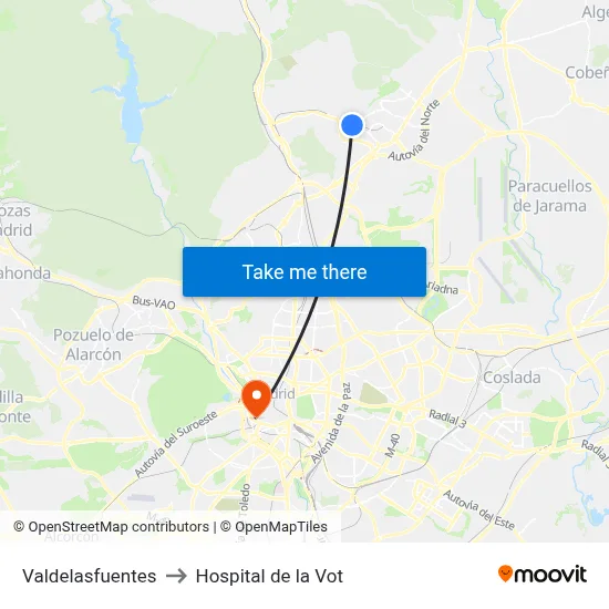 Valdelasfuentes to Hospital de la Vot map