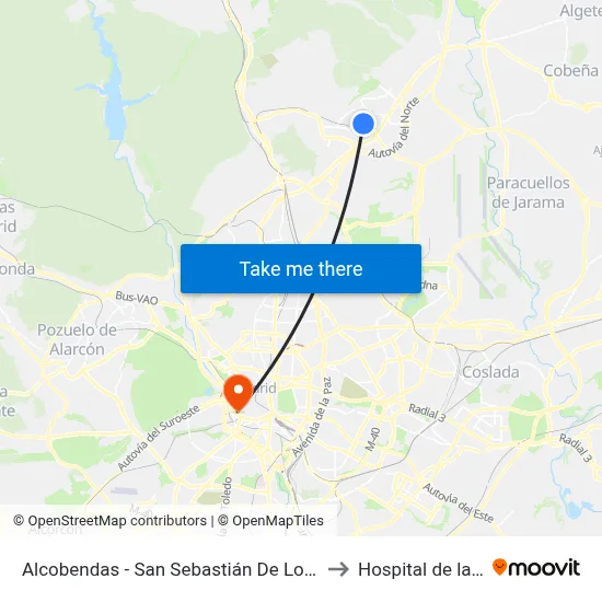 Alcobendas - San Sebastián De Los Reyes to Hospital de la Vot map