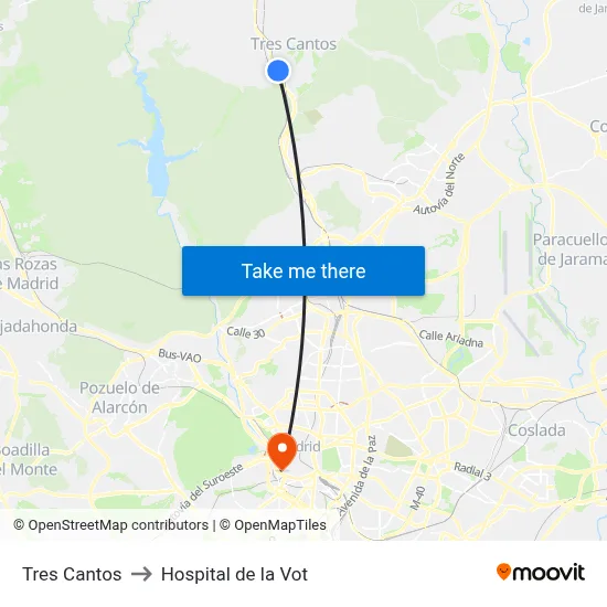 Tres Cantos to Hospital de la Vot map