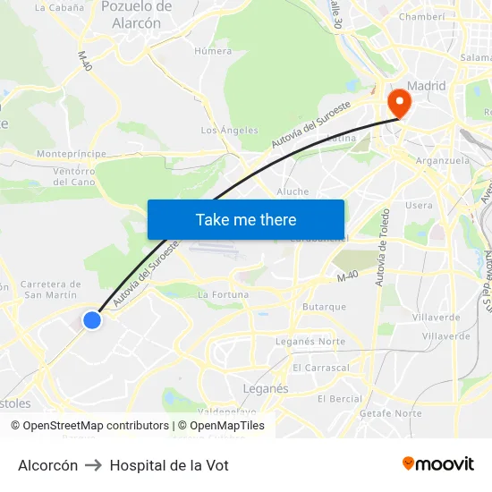 Alcorcón to Hospital de la Vot map