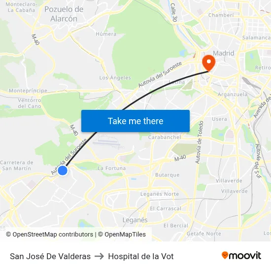 San José De Valderas to Hospital de la Vot map