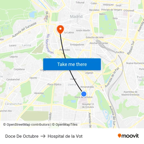 Doce De Octubre to Hospital de la Vot map