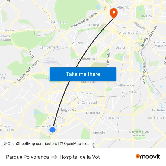 Parque Polvoranca to Hospital de la Vot map
