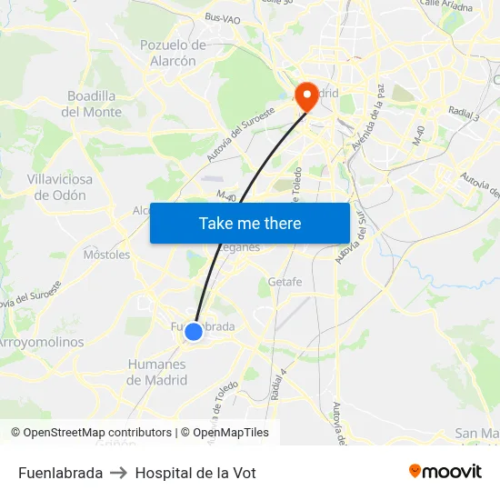 Fuenlabrada to Hospital de la Vot map
