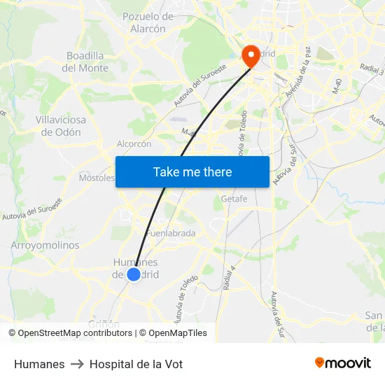 Humanes to Hospital de la Vot map