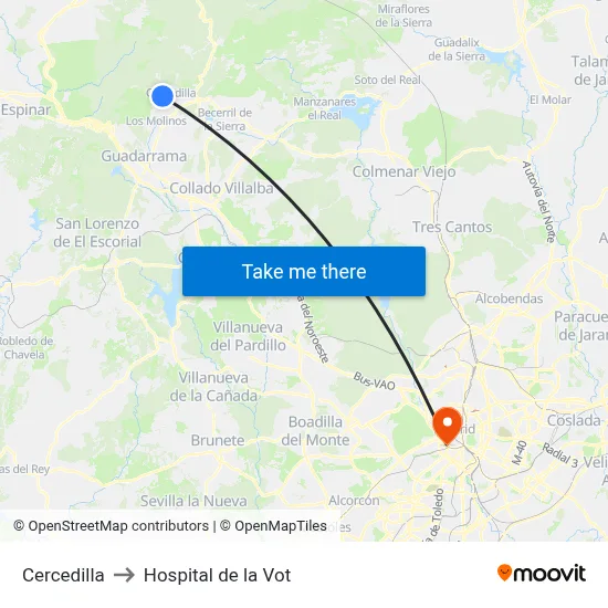 Cercedilla to Hospital de la Vot map