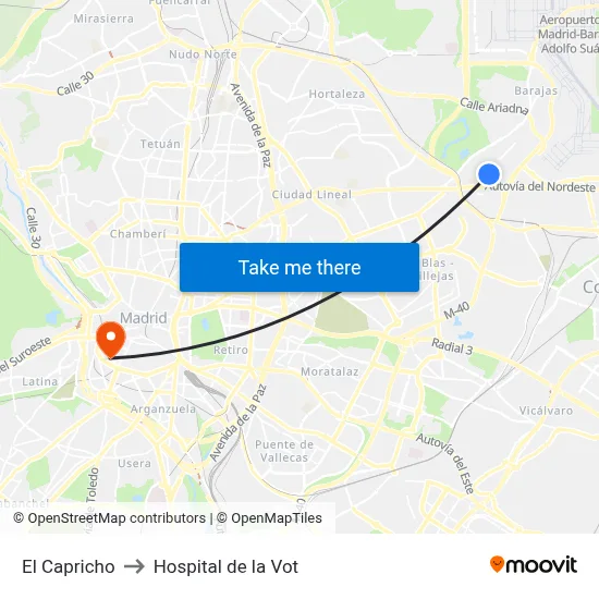 El Capricho to Hospital de la Vot map
