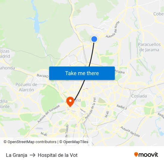 La Granja to Hospital de la Vot map
