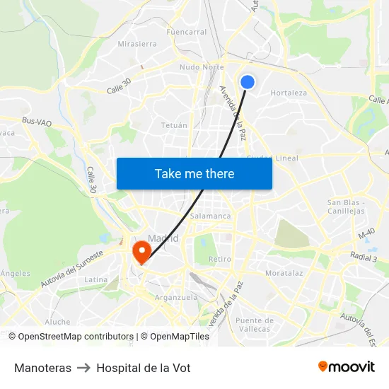 Manoteras to Hospital de la Vot map