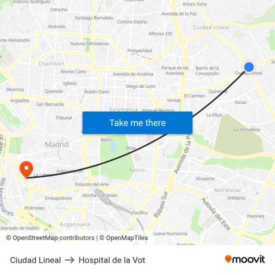 Ciudad Lineal to Hospital de la Vot map