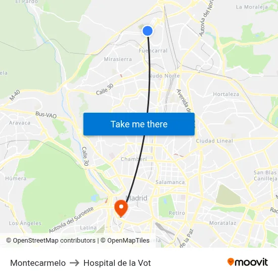 Montecarmelo to Hospital de la Vot map