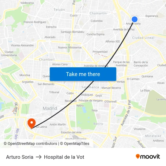 Arturo Soria to Hospital de la Vot map