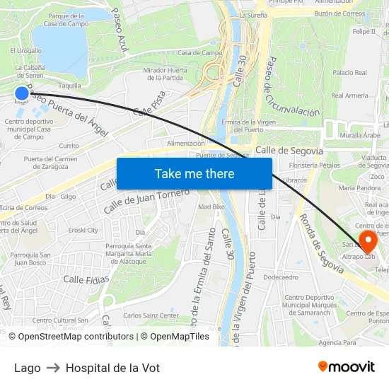 Lago to Hospital de la Vot map