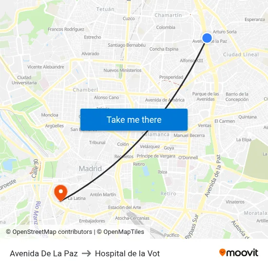 Avenida De La Paz to Hospital de la Vot map