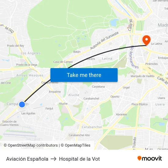 Aviación Española to Hospital de la Vot map