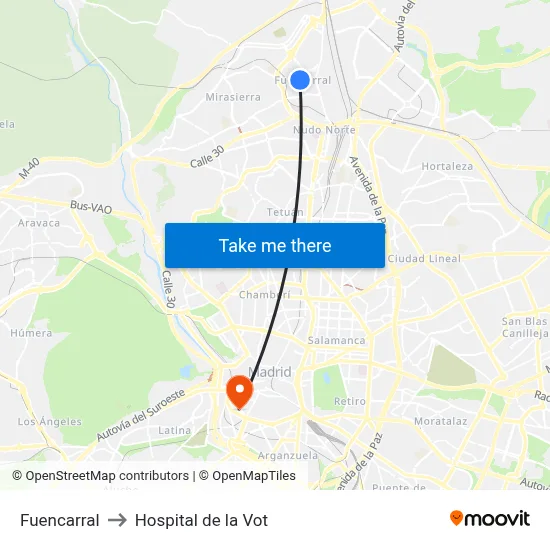 Fuencarral to Hospital de la Vot map