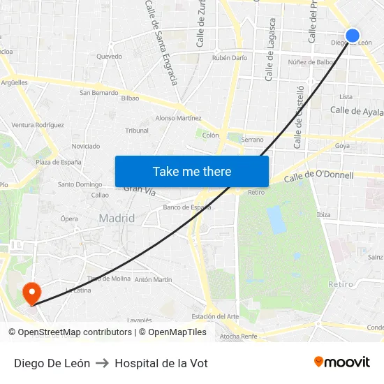 Diego De León to Hospital de la Vot map