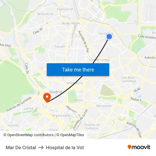 Mar De Cristal to Hospital de la Vot map