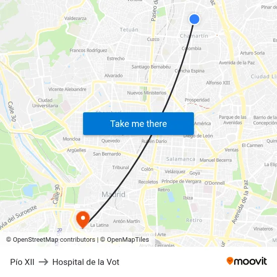 Pío XII to Hospital de la Vot map