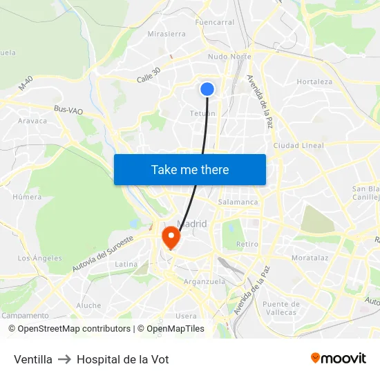 Ventilla to Hospital de la Vot map
