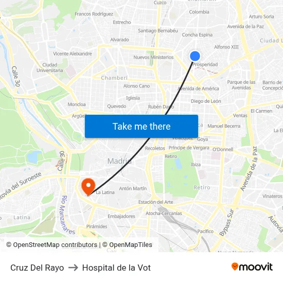 Cruz Del Rayo to Hospital de la Vot map
