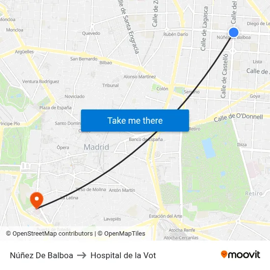 Núñez De Balboa to Hospital de la Vot map