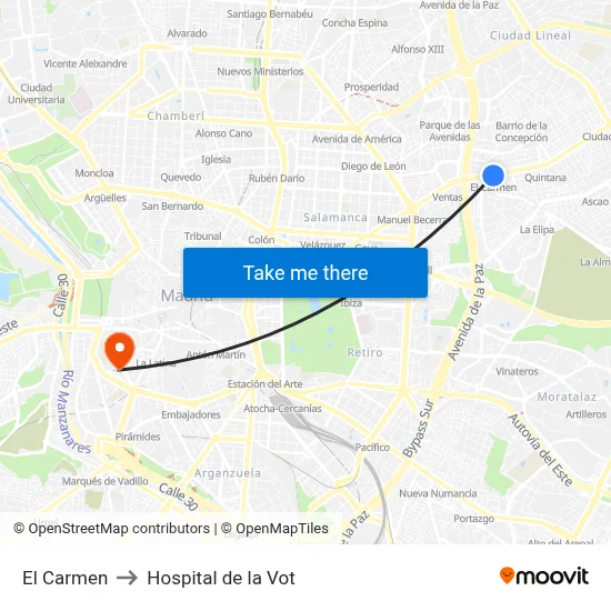 El Carmen to Hospital de la Vot map